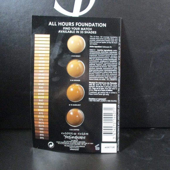 YSL YVES SAINT LAURENT #2 ALL HOURS FOUNDATION SAMPLE CARD LOT OF 5 - Picture 2 of 3